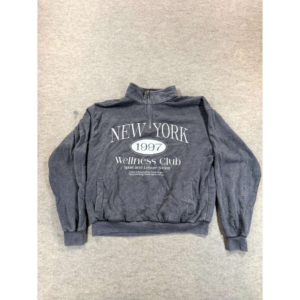 No Boundaries Womens Gray New York 1997 Wellness Club 1/4 Zip Sweatshirt S 4-6